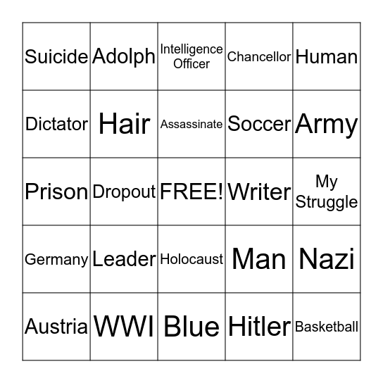 Adolf Hitler Bingo Card