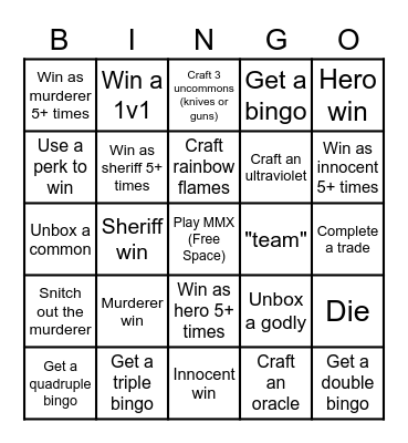 MMX Bingo Card
