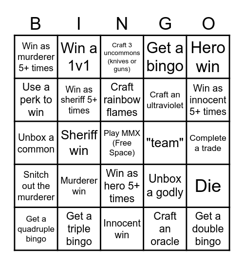 MMX Bingo Card