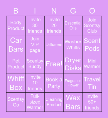 Tina's Scentsy Bingo Card