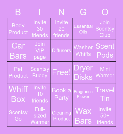 Tina's Scentsy Bingo Card