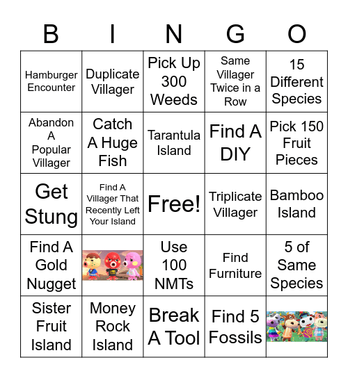 Villager Hunt Bingo Card