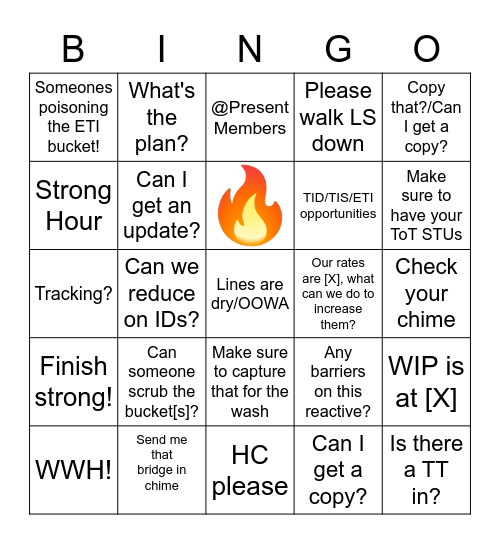 Ops Bingo Card
