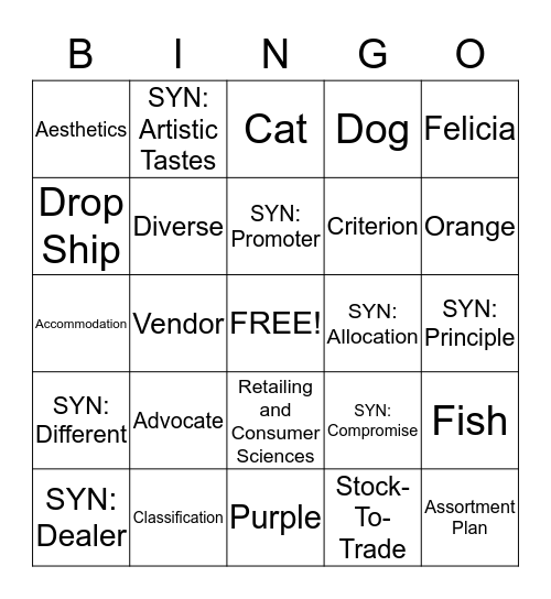 RCSC 384 Vocab Words Bingo Card