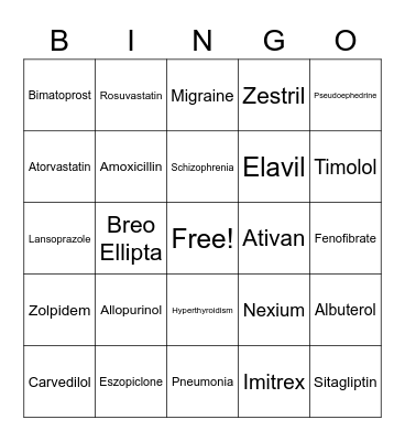 Pharmacy Bingo Card