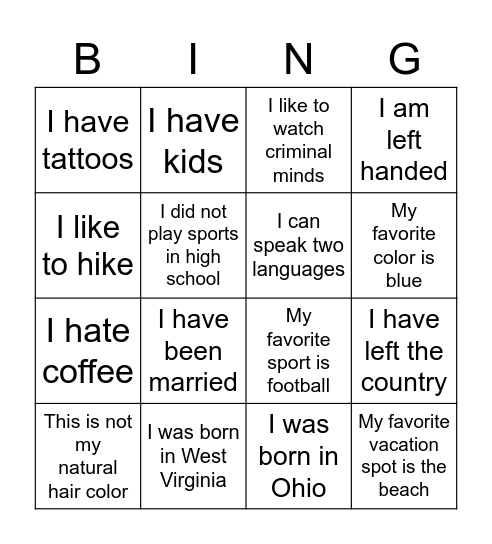 Untitled Bingo Card