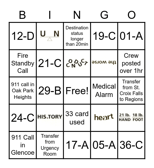 Monday's Bingo Card Bingo Card