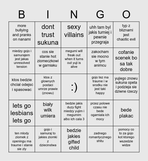 jjk bingo Card