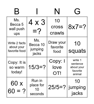 OT Bingo Card