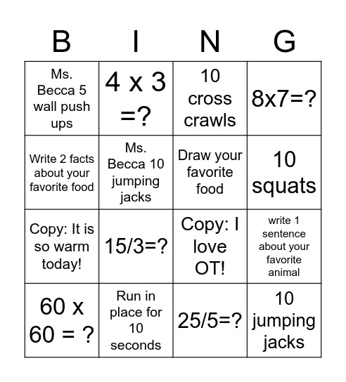 OT Bingo Card