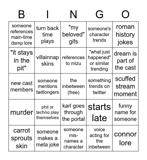 TFTSMP: The Pit Bingo Card