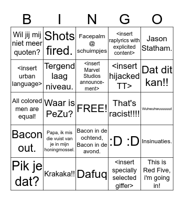Baconbus Bingo Card