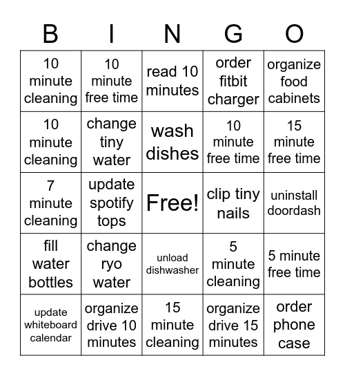 cleaning uwu Bingo Card