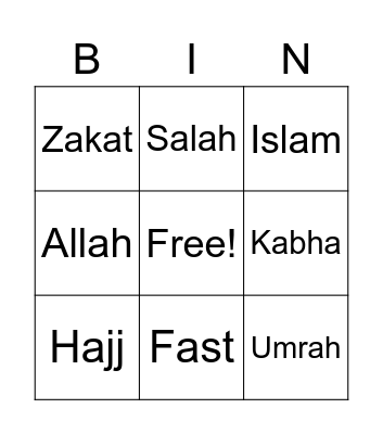 Islamic Bingo Card