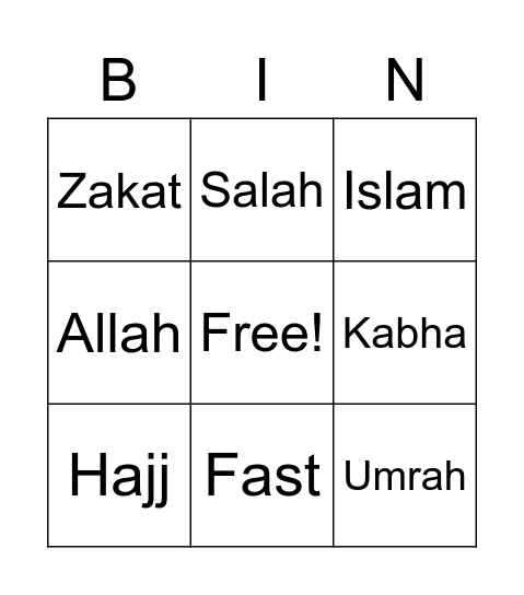 Islamic Bingo Card