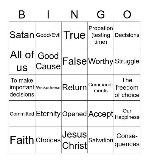 Freedom of Choice, an Eternal Principle Bingo Card