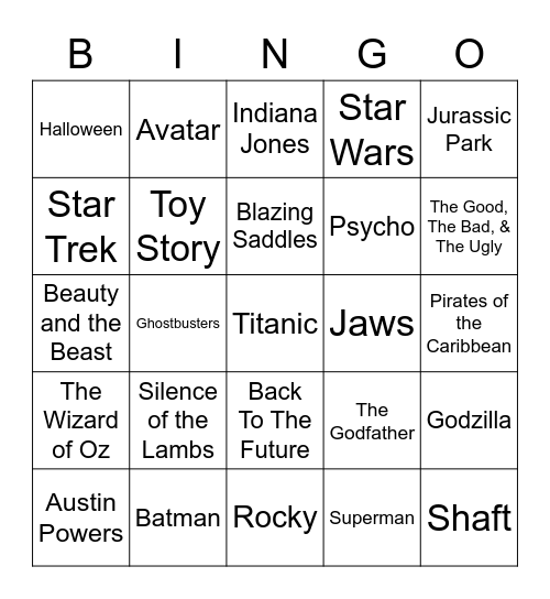 Total-Quiz.com Presents: Radio Bingo Movie Themes Bingo Card