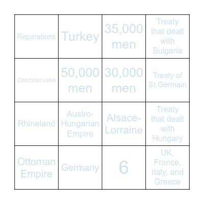 Bingo! A Paris Peace treaties game Bingo Card