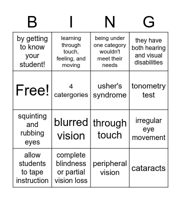 Visual Impairment & Deaf-Blindness Bingo Card