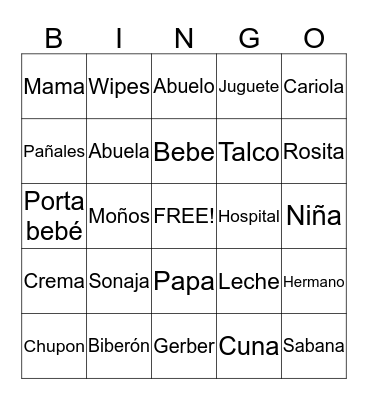 Dianne's  Baby Shower Bingo Card