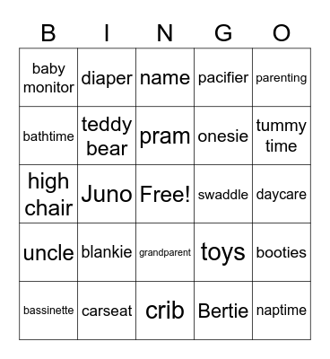 Baby Bingo! Bingo Card