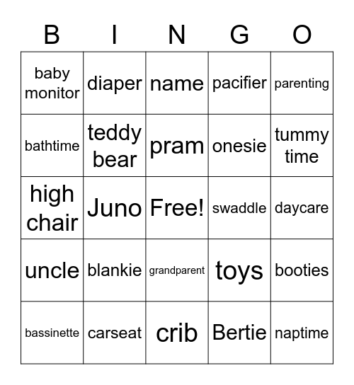 Baby Bingo! Bingo Card
