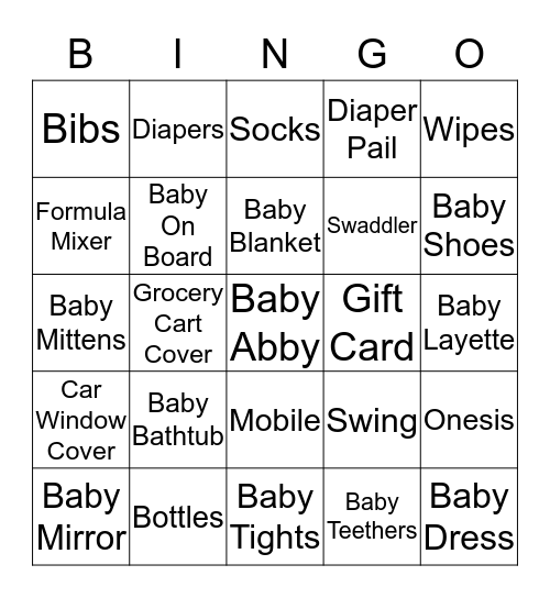 Bianca's Baby Shower Bingo Card