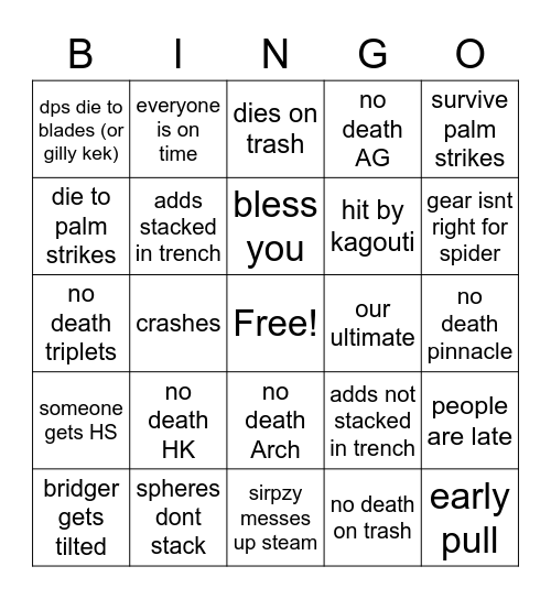 TTT Bingo Card