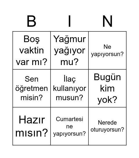 HANGI SORU Bingo Card