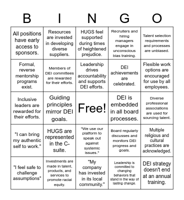 DEI Bingo Card