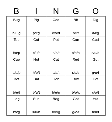CVC Bingo Johnny Bingo Card