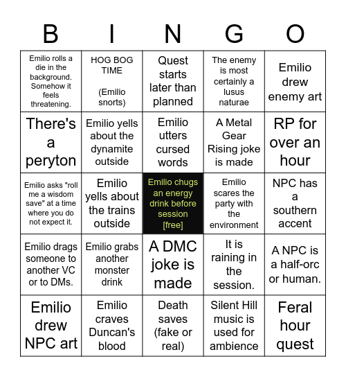 EMILIO BINGO Card