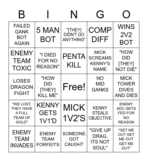 Clash Bingo Card