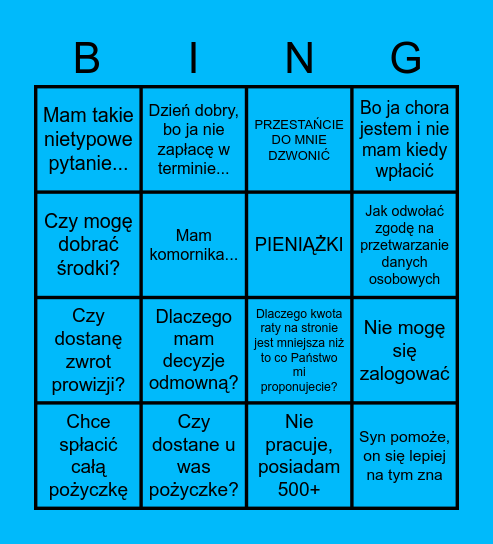 Wonga Bingo Card