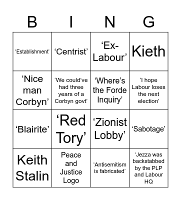 Corbyn fan bingo Card
