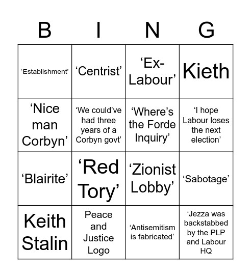 Corbyn fan bingo Card