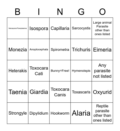 Parasitology Bingo Card