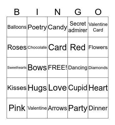 Be My Valentine Bingo Card