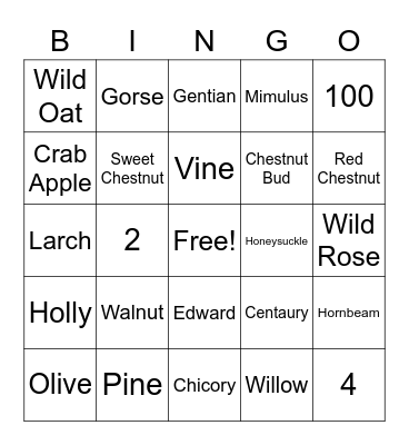 Bach Flower Bingo Card