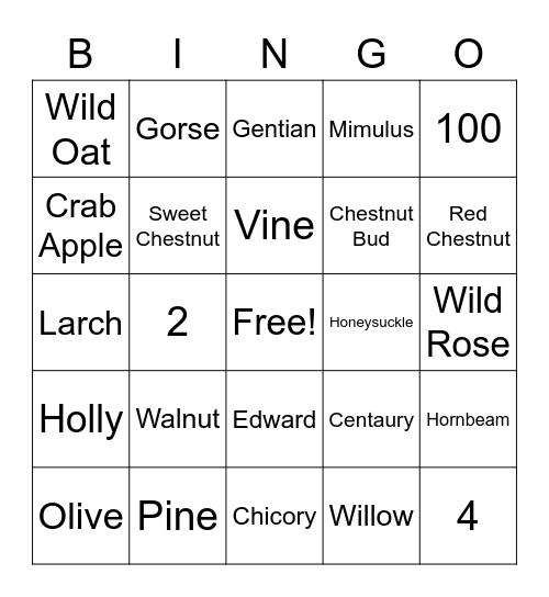 Bach Flower Bingo Card