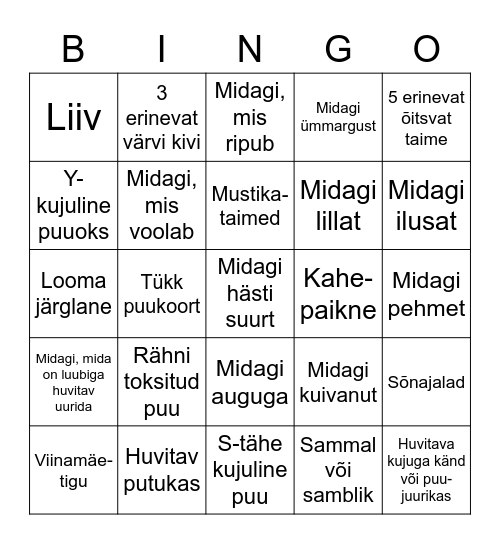 Looduse Bingo Card