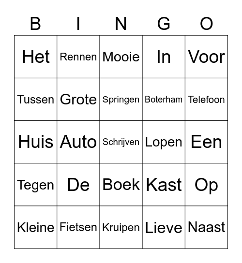 Woordsoorten Bingo Card