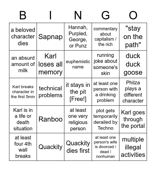 TFTSMP: The Pit Bingo Card