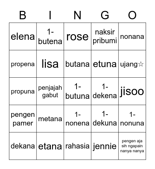 punya atuysky Bingo Card