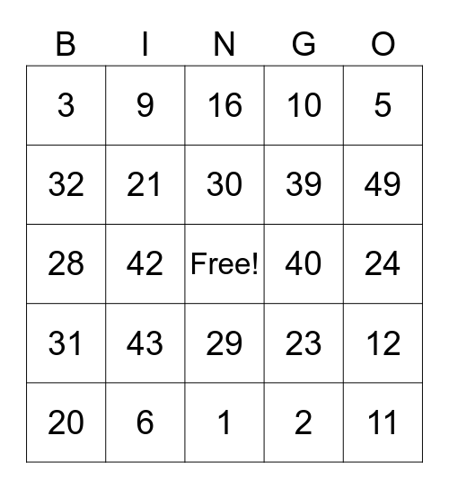 BIG PRIZE Bingo Card