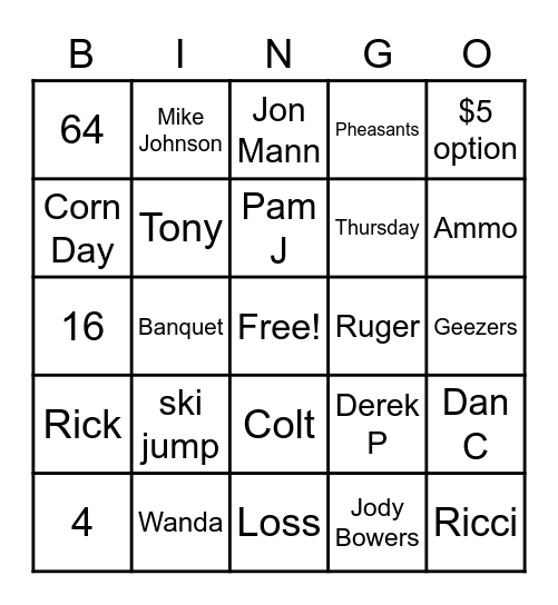 Rod and Gun Bingo Card