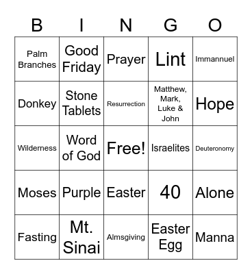 Lent Bingo! Bingo Card