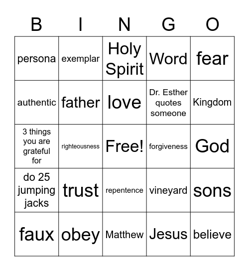 Fifth Sunday of Lent - Sermon Bingo Card