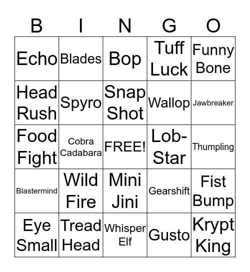 SKYLANDER Bingo Card