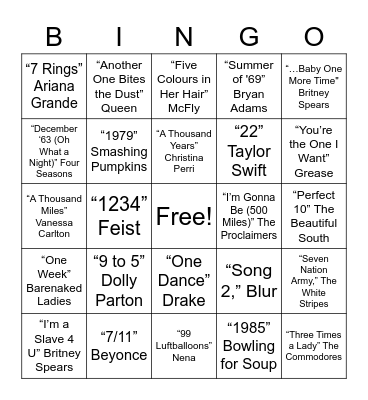 Round 2: Songs with Numbers in the Title Bingo Card